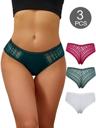 3 Pcs Christmas Gift For Girls Sexy Women's Lace Hipster Panty Low Rise Cheeky Half Cover Back Underwear