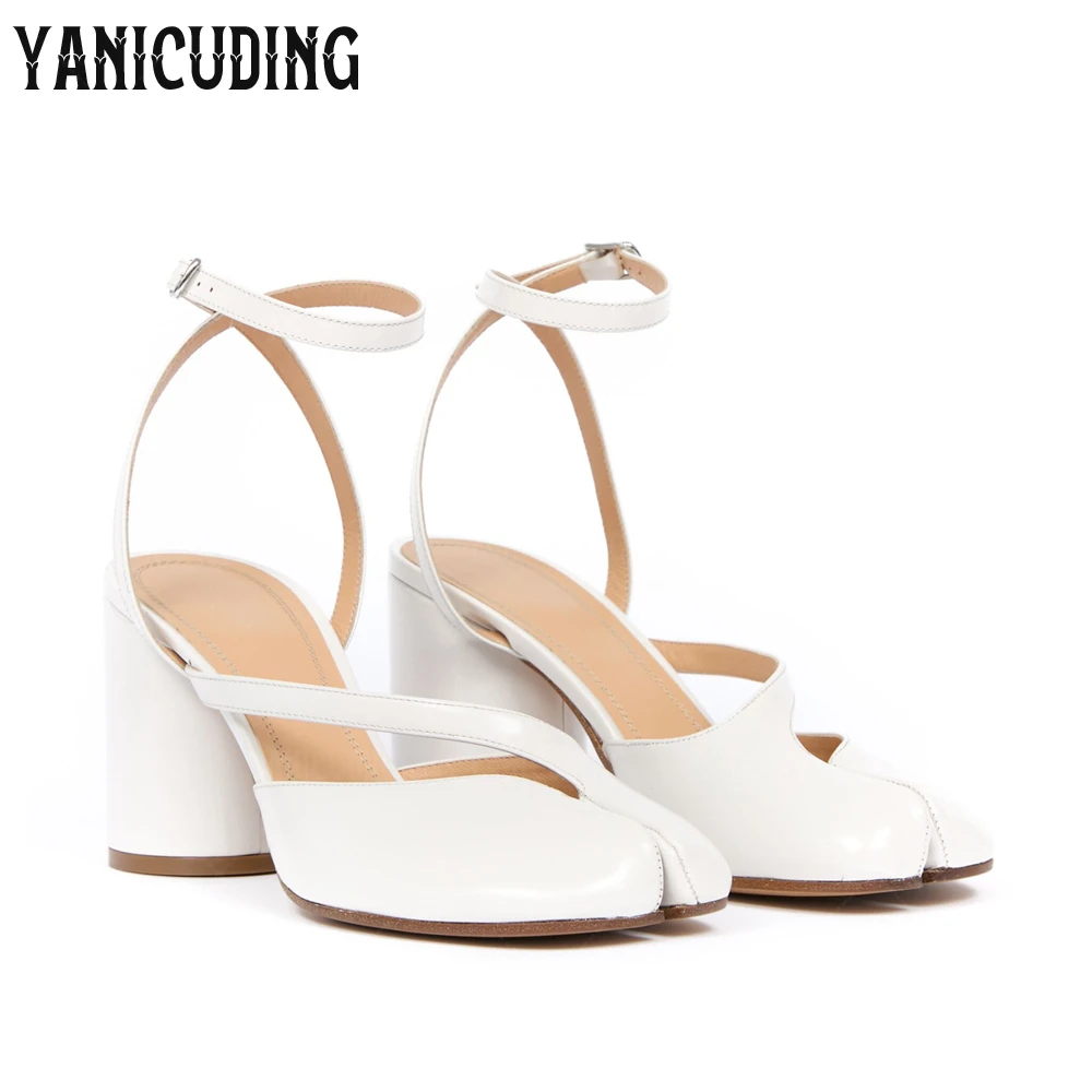 

8cm Tabi Cross Strap Sandals Ankle Strap Designer Novelty High Heels Fashion Style Split Toe Leather Summer Sandals for Women