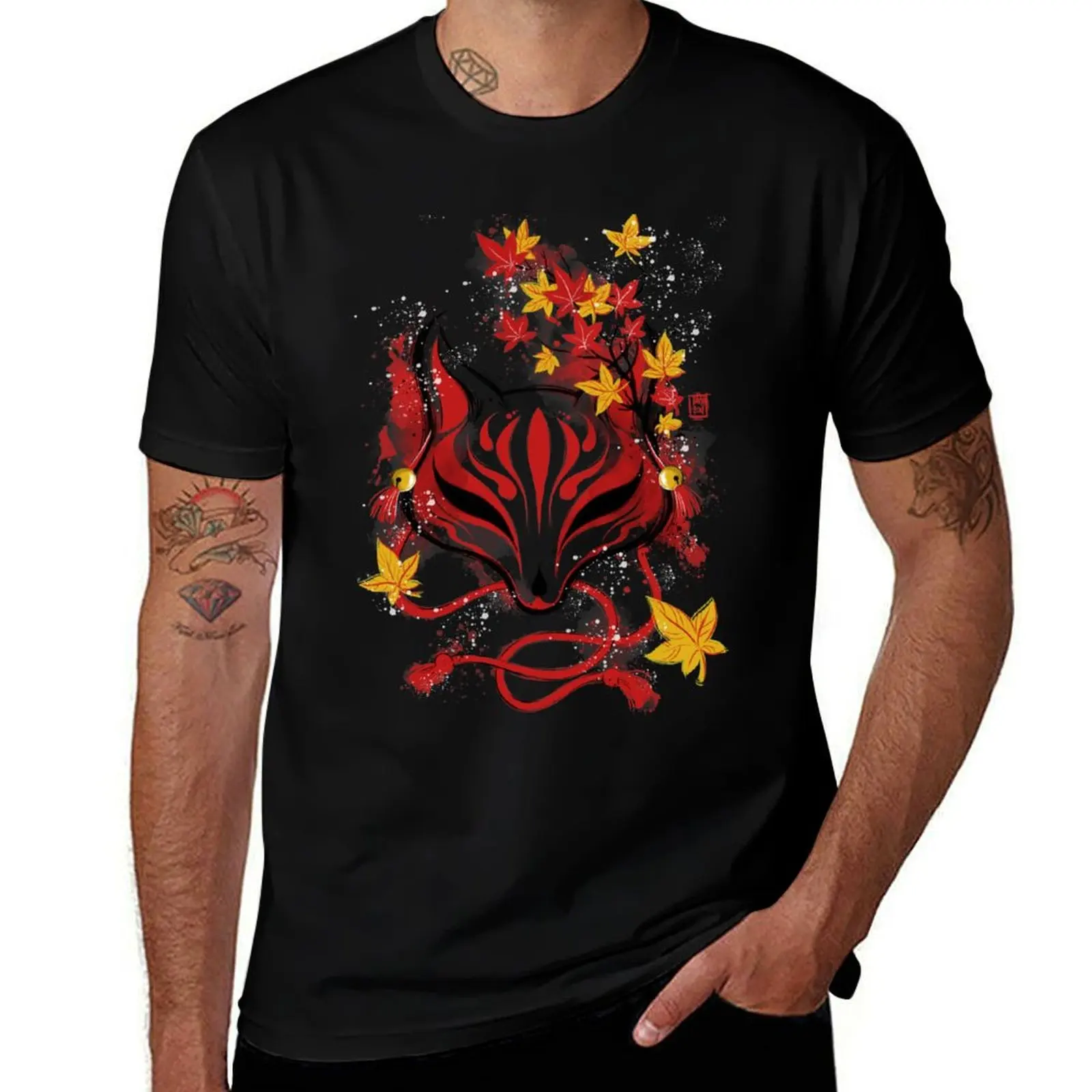 

Autumn Kitsune T-Shirt essential t shirt T-shirts man korean fashion man t shirt fruit of the loom mens t shirts