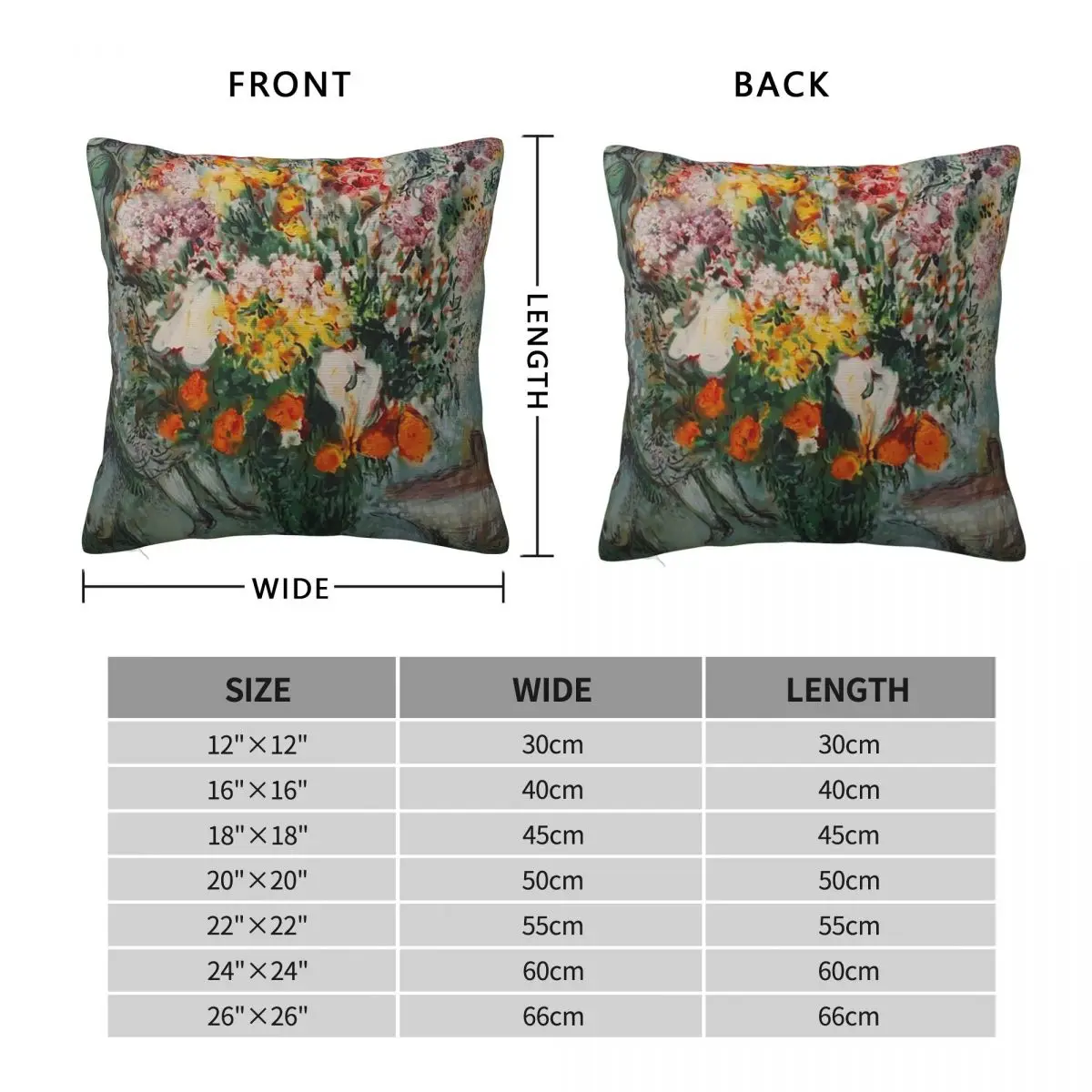 Marc Chagall Bouquet De Fleurs Square Pillowcase Pillow Cover Polyester Cushion Zip Decorative Throw Pillow for Home Bedroom