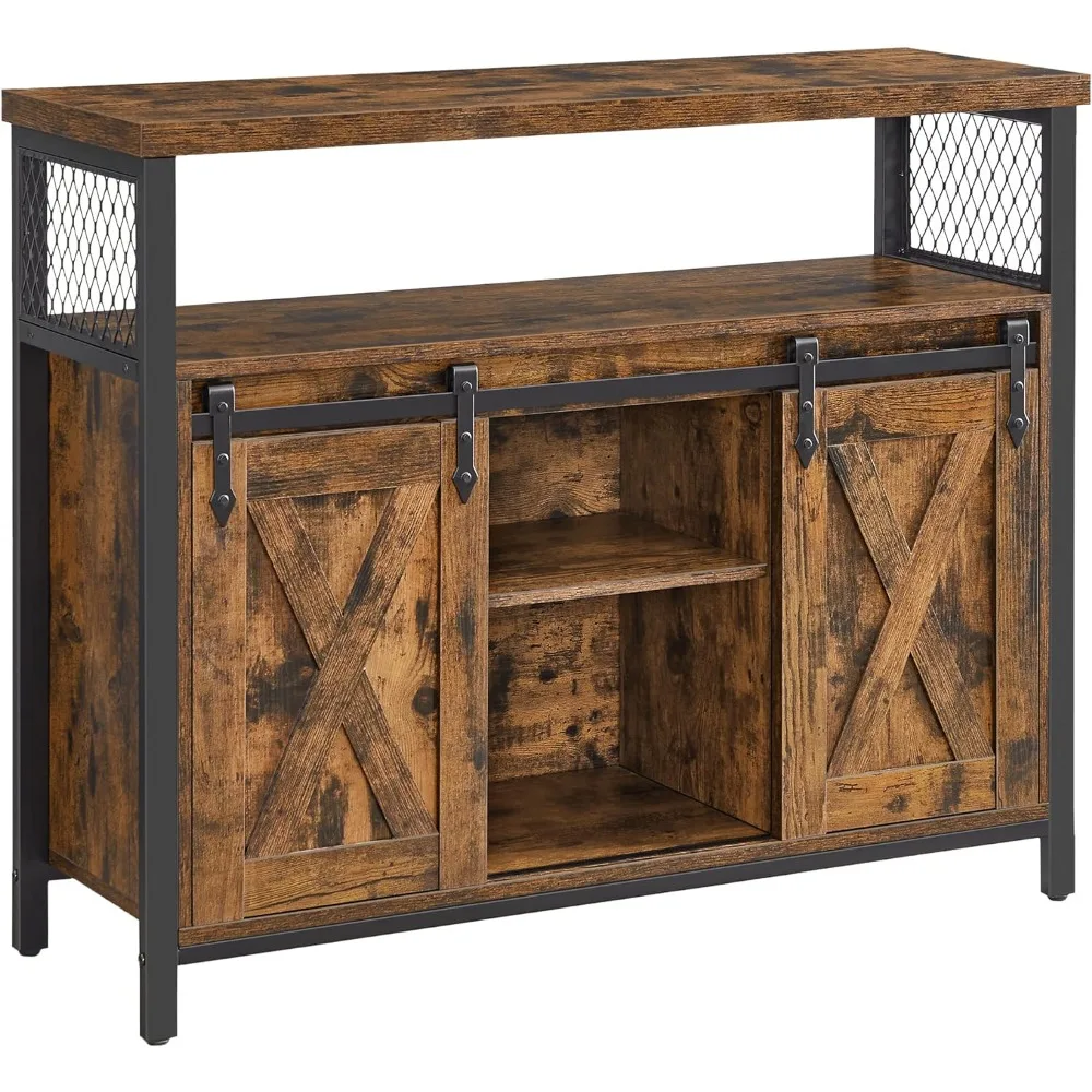 VASAGLE Buffet Cabinet, Storage Cabinet, Sideboard with 2 Sliding Barn Doors, Adjustable Shelves, 13 X 39.4 X 31.5 Inches