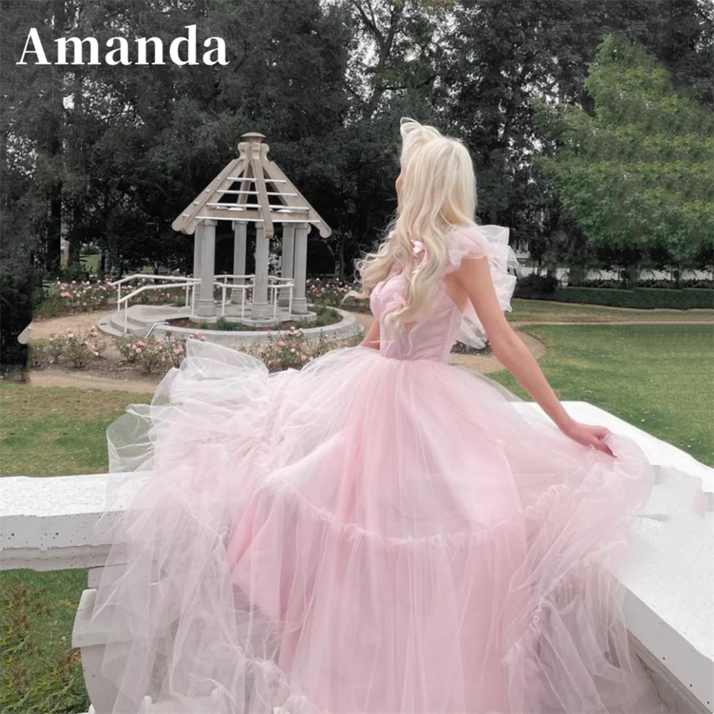 

Amanda Princess Baby Pink Vestidos De Noche Illusion A-line فساتين مناسبة رسمية Sweet Multilayer Tulle Prom Dress 2023