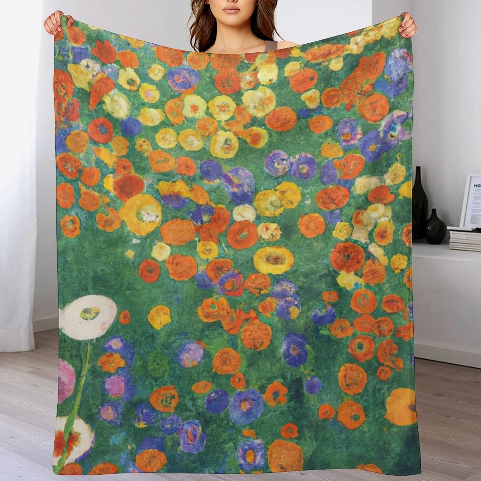 Gustav Klimt Flower Garden Throw Blanket All Season Soft Lightweight Blanket for Home