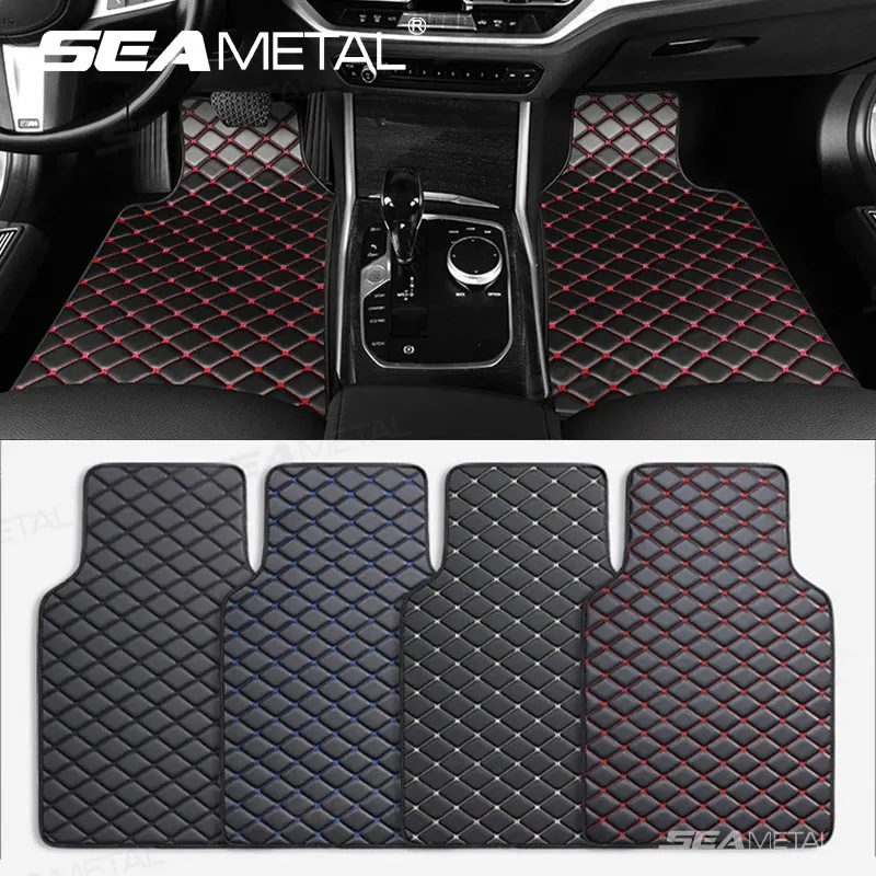 SEAMETAL Car Floor Mats PU Waterproof Foot Pads Universal Auto Floor Carpet Interior Anti Scratch Floor Mat For 5 Seats Vehicle