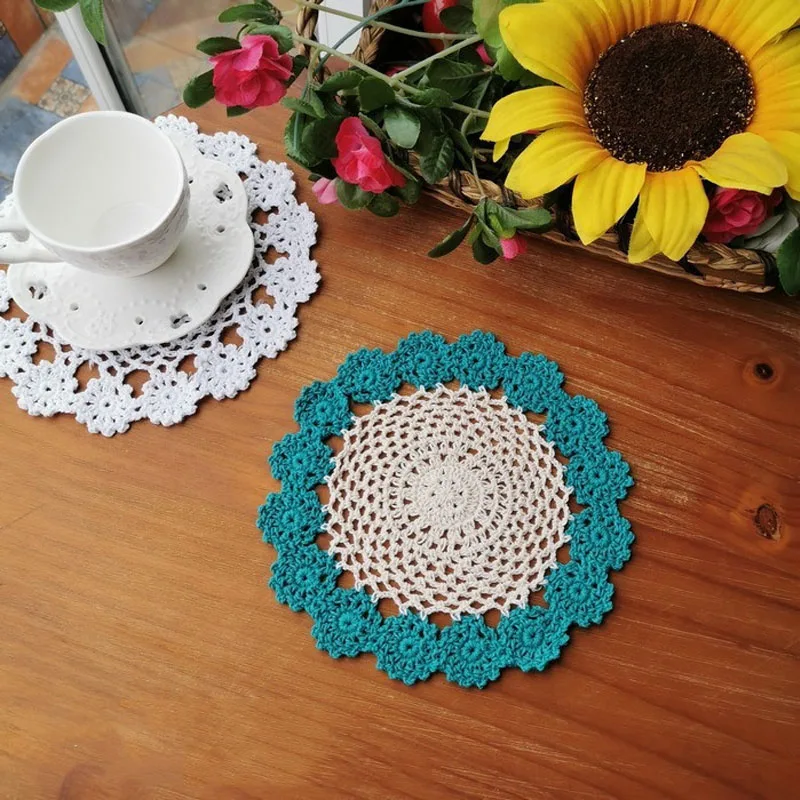 Colorful round Crochet cotton handmade flower placemat coaster Christmas table place mat cloth Table decoration and accessories