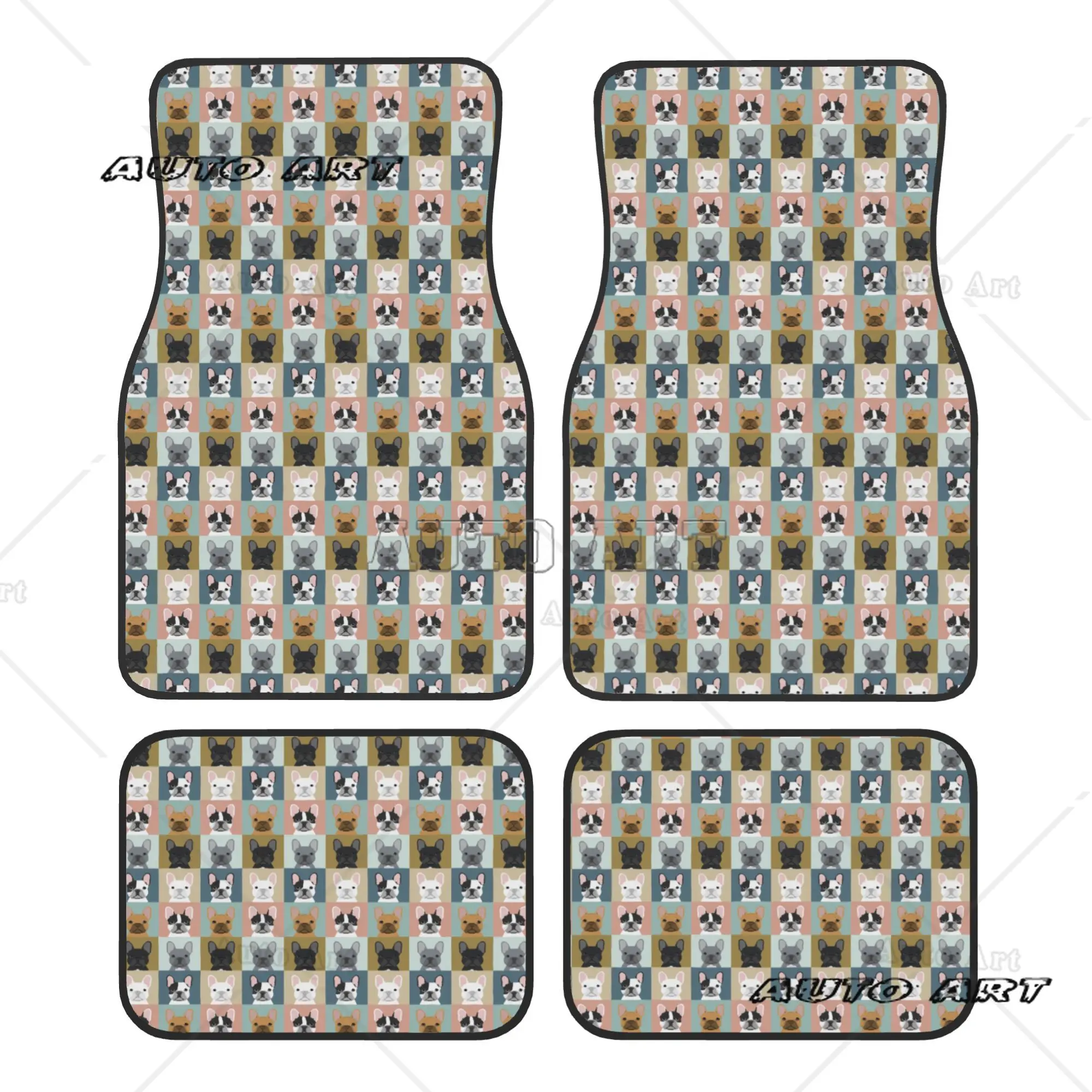 Car Floor Mats 4 Pcs Crystal Velvet French Bulldog Portraits Universal Front Rear Foot Mats Frenchie Dog Lover Pieces Auto
