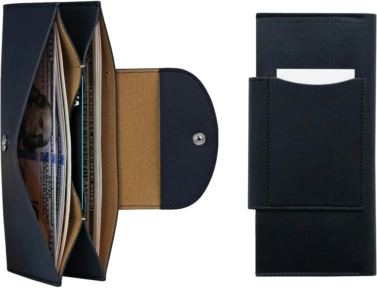 

New Solid color Long Bifold 2-Tier PU Leather Wallet Money Organizer for Travel, Budgeting, for Carrying Cash & Business Cards