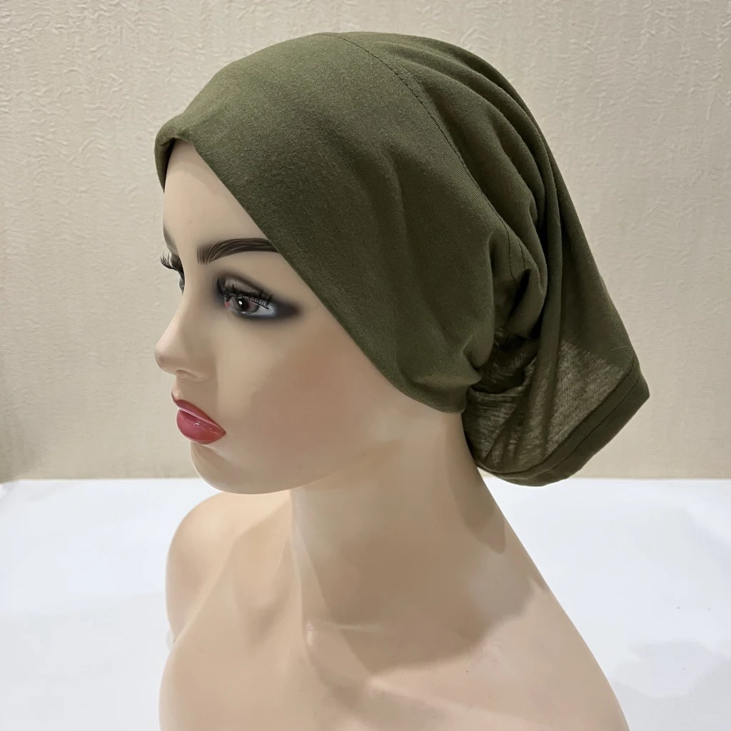 H065 plain tube hats Muslim Turban Pure Color Stretch Inner Hijabs For Caps Ready To Wear Women Head Scarf Under Hijab Bonnet