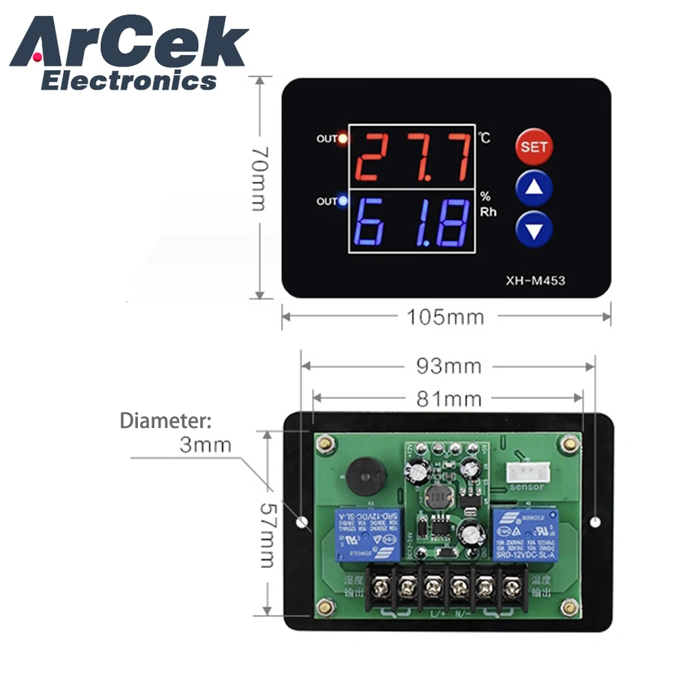 XH-M453 AC 220V 12V Dual Digital Display Temperature Humidity Controller Thermostat Humidity Smart Thermostat Incubator Control