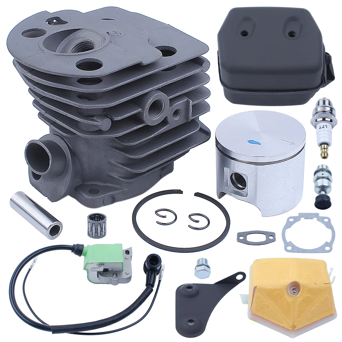 Cylinder Piston Plug Valve Exhaust Muffler Ignition Coil Air Filter 46mm Set For Husqvarna 55 Rancher 51 Chainsaw Engine Motors