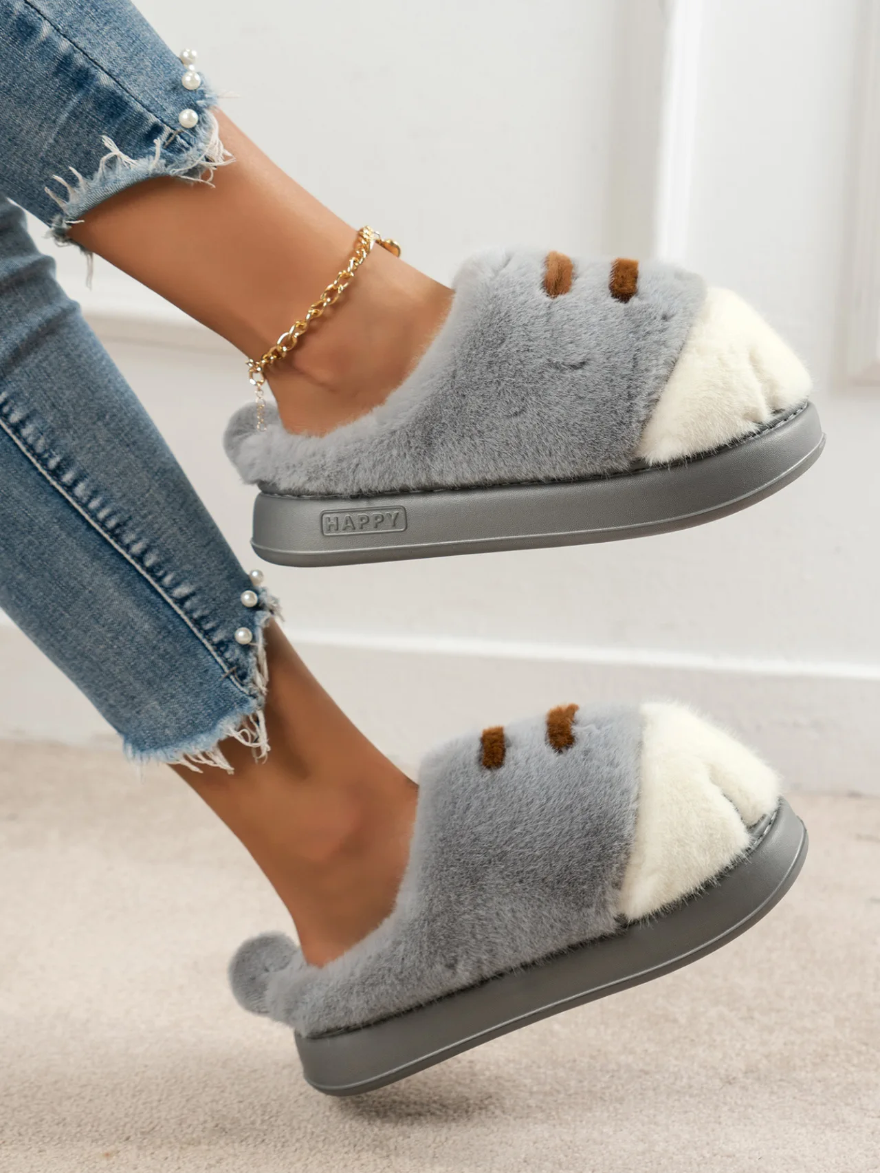 Neue Flauschige Katzenpfoten-Hausschuhe für Damen, Warme Winter-Pantoffeln, Lustige Flauschige Tierpfoten-Innenschuhe – Detail 12