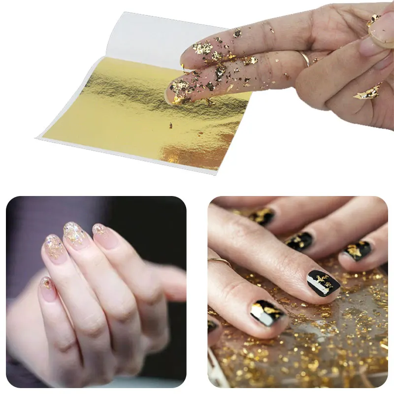 

100Pcs Metallic Gold Foil Leaf Paper Slime Decorating Gilding Furniture for DIY Art Craft Birthday Party Wedding Nails Decor