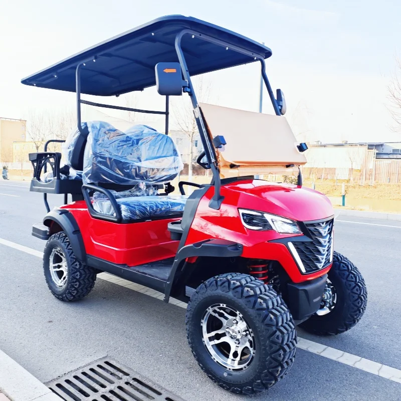 New 2+2 4 Seater Electric Golf Cart Steel Material Compatible With Club Car CE Certified 12-Inch Tires Folding Windshield