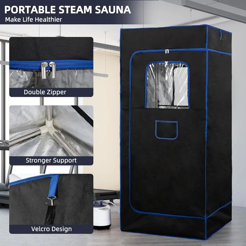 Portable Steam Sauna, Full Size Portable Sauna for Home, Sauna Tent Sauna Box with 2.6L Steamer, Remote Control, Folding Chair