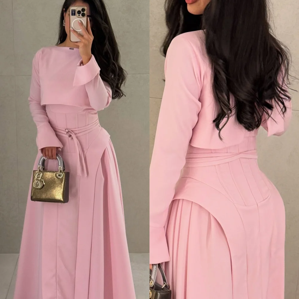 

Customized Casual Jersey Pleat Sash A-line Scoop Neck Long Dresses Bespoke Occasion Dresses Sizes Available High Quality Classic