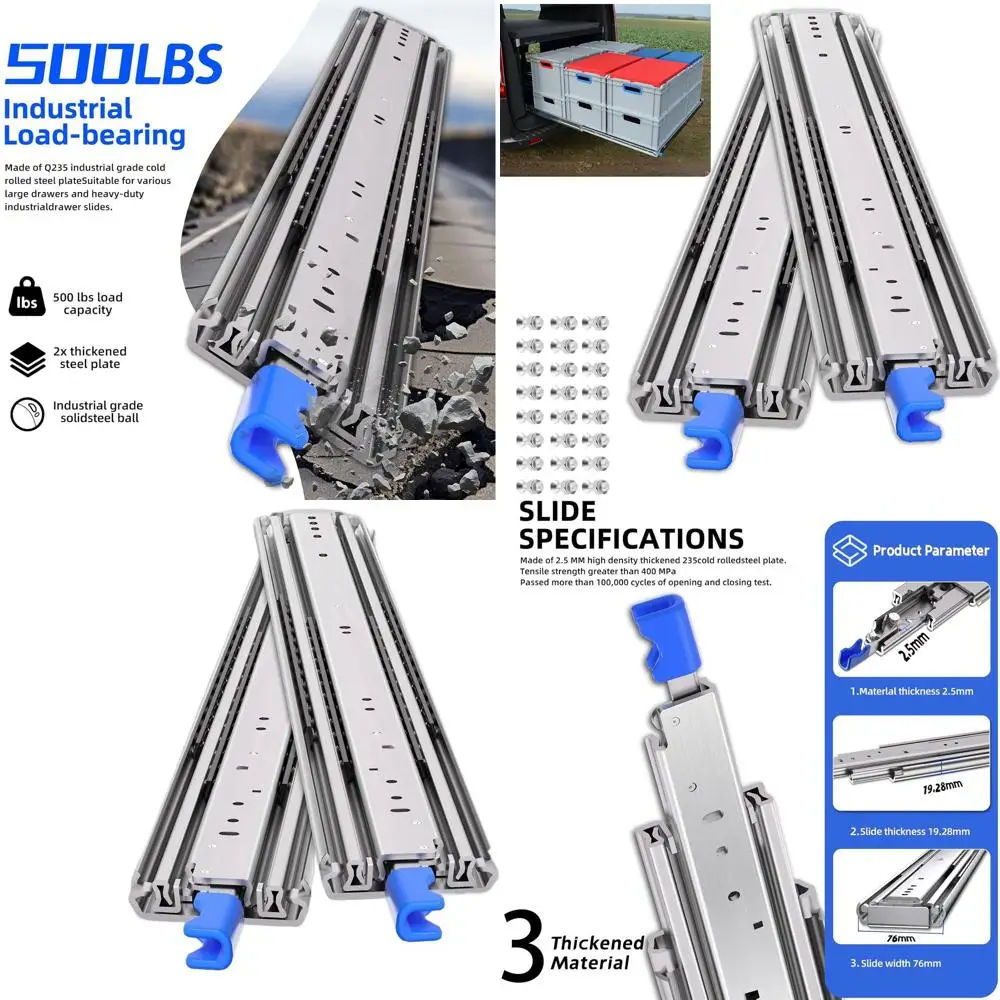 

Усиленные выдвижные направляющие с фиксацией на 500 фунтов (пара) для шкафов 16-40 дюймов с шарикоподшипниками и шириной замка 76 мм - 18