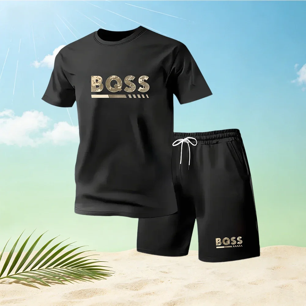 

Men's 2026 Summer Sets Letter Print O-neck T-Shirts + Sports Shorts Hot Sale Casual Home Outdoor Daily Fashion 2Pcs