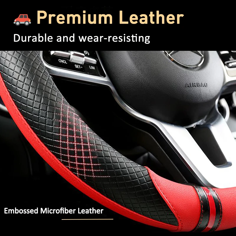 Karcle 38CM Embossed Leather Car Steering Wheel Cover Universal Anti-Slip Car Steering Wheel Protective Fit Most Cars Suvs