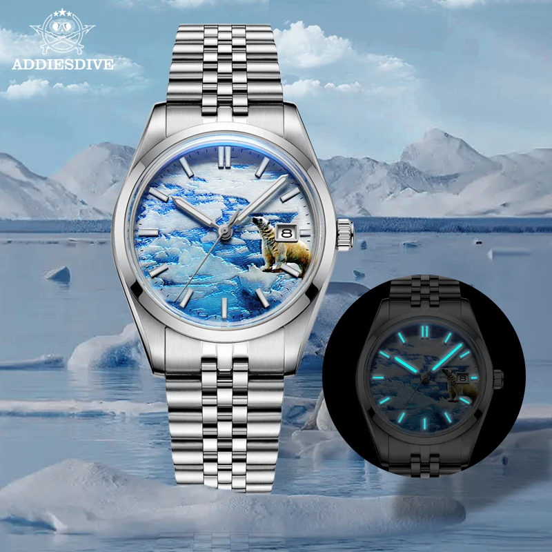 

ADDIESDIVE NEW Watch For Men Glacier Dial Jubilee Strap BGW9 Luminous 100m Waterproof Automatic Mechanical Watches