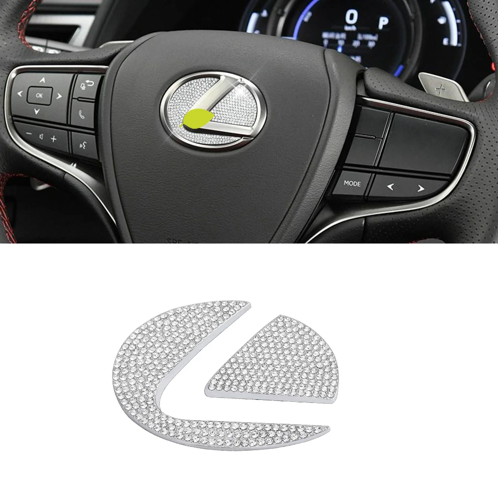 DIYSMART for Lexus Accessories Bling Steering Wheel Logo Emblem Cover NX RX IS ES GX GS LC LS UX Sticker Decals Crystal Silver