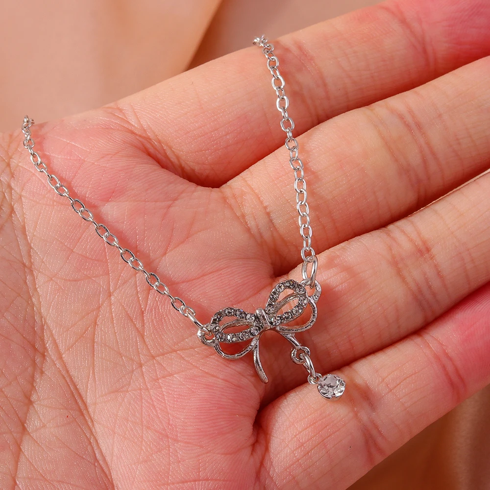 Aihua Korea Design Rosa Zirkon Kristall Bowknot Halsketten Mode Temperament Schlüsselbein Kette für Frauen Mädchen Trendy Schmuck Geschenke – Detail 7