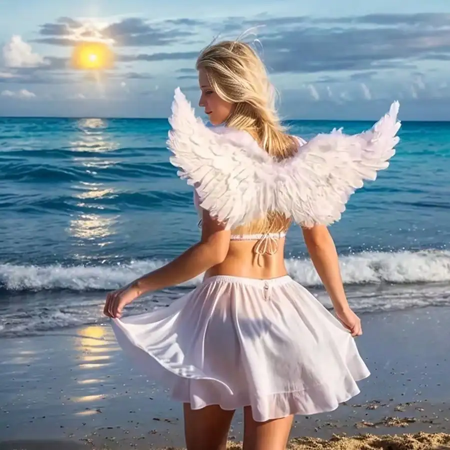 1PC Adult White Angel Feather Wings Costume Prop Soft Realistic Feather Wing Set with Adjustable Shoulder Straps for
