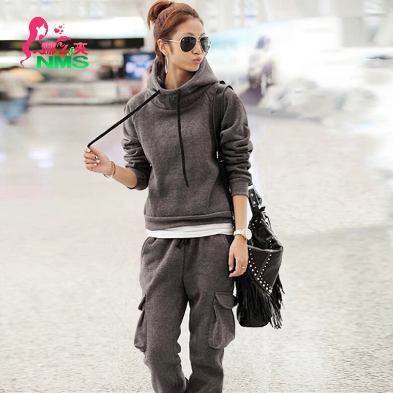 Women Winter Fleece Sports Suit Warm Tracksuit Female Sweatshirt Sweater Hoodies+pants Running Jogging Casual Set Sportswear