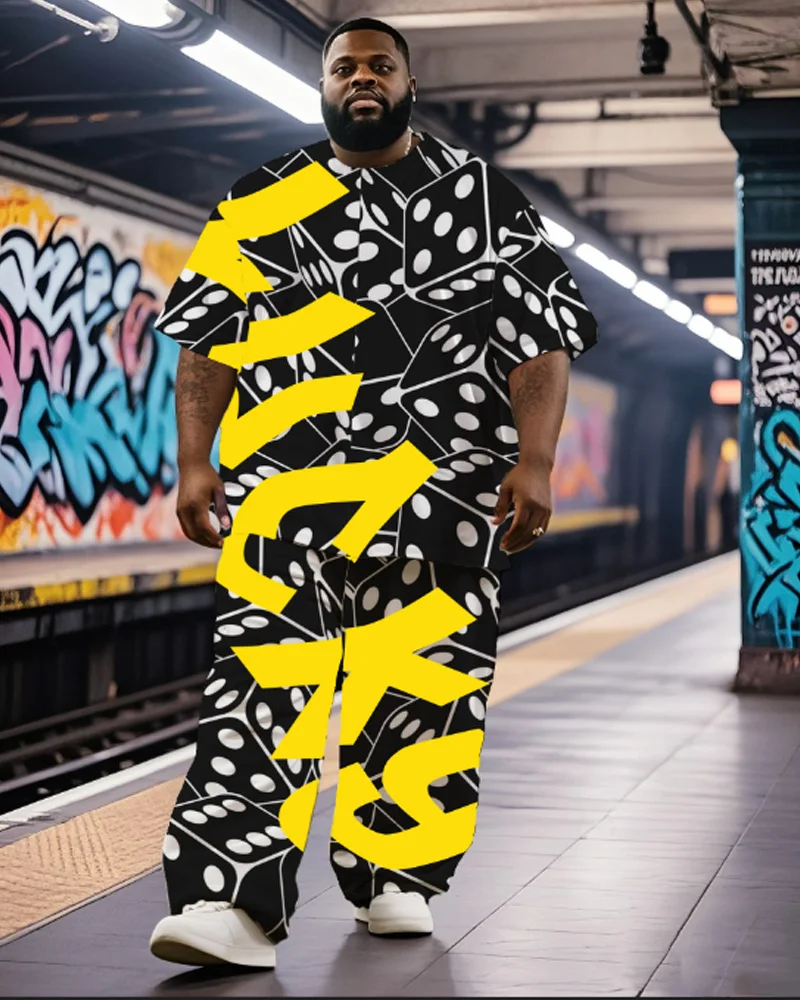 

S-9XL Men's Plus Size Casino Lucky Set Tee & Pants 2-Piece Vintage Gambler Core