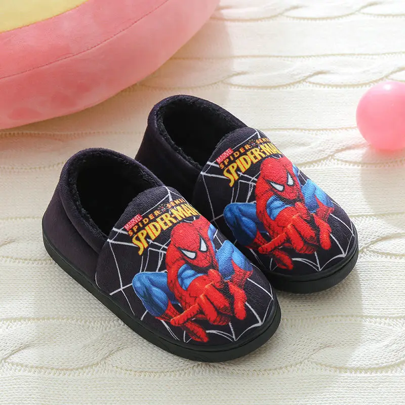 Disney-zapatilla de algodón con estampado de araña para niños, zapatos suaves y cálidos para el hogar, dormitorio, interior, Otoño e Invierno