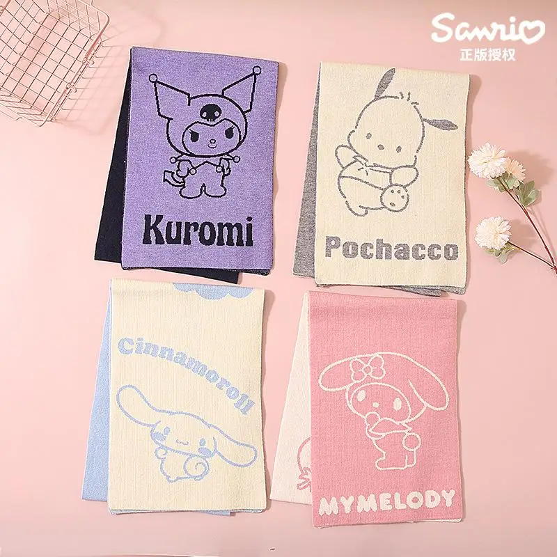 Cartoon Sanrioed Kuromi My Melody Scarf Ins Girly Heart Kawaii Adult Long Knitted Winter Cold-Proof Warm Scarf Holiday Gifts