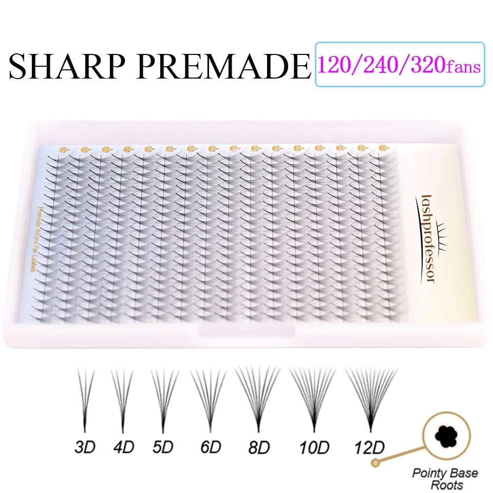 

Premade Individual Eyelash Extensions Sharp Narrow Thin Pointy Base Premade 240/320 Trays Volume Fans Fake Mink Makeup Eyelashes