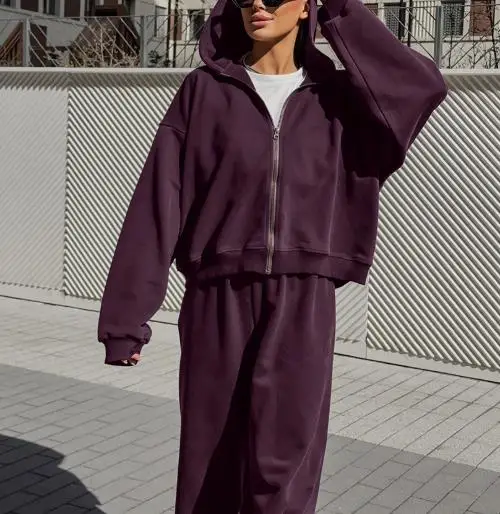Modischer Freizeitanzug für Damen im Herbst 2025, vielseitiges und trendiges Kapuzen-Sweatshirt, Strickjacke, lange Hose, zweiteiliges Set