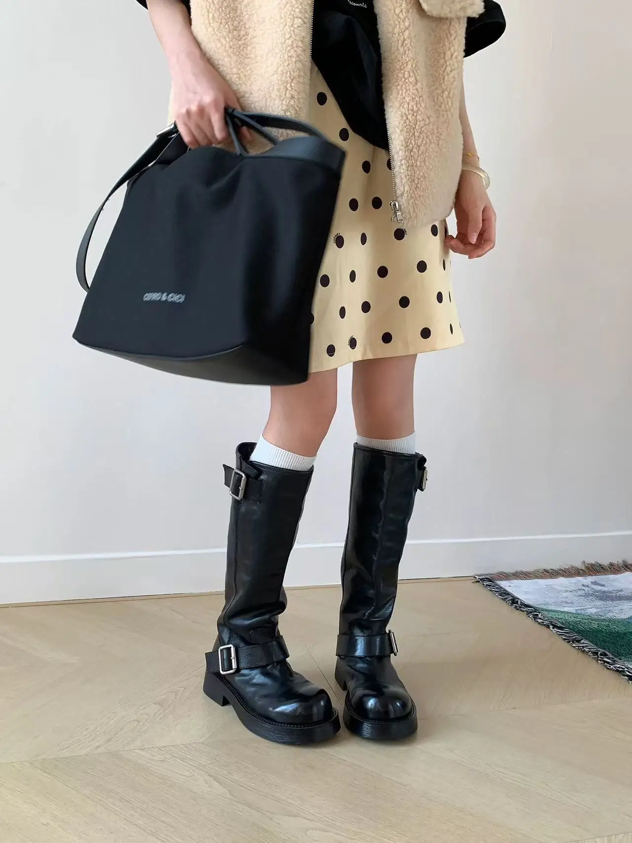 Women Belt Buckle Decorative Long Boots Wide Leg But Not Over Knee Knight Boots Thick Heel  Outdoor Boot Fashionable Casual view 6