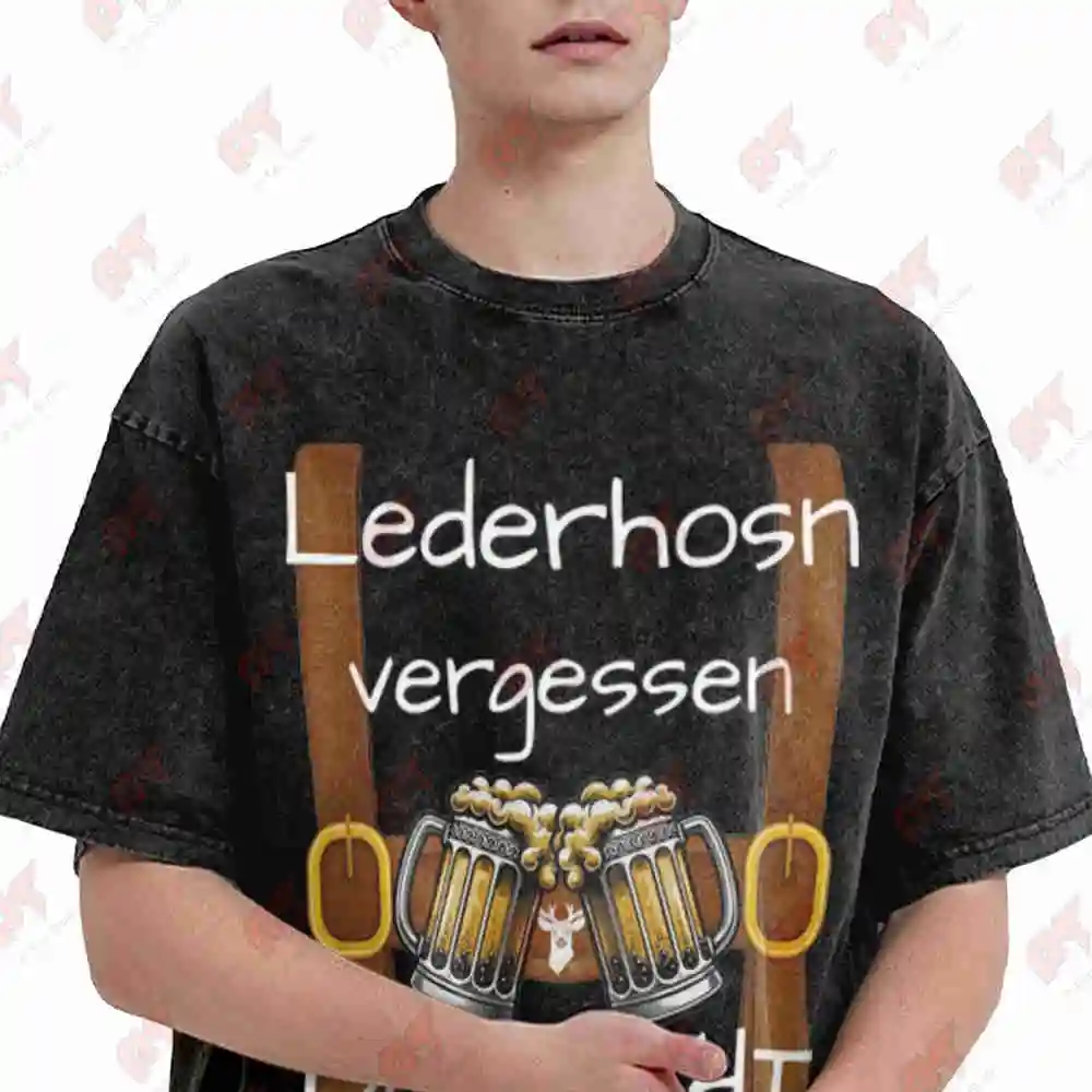 Traditional Dirndl Bavarian Costume Lederhosen Thirst Vintage Washed Tee Pure Cotton T-Shirt