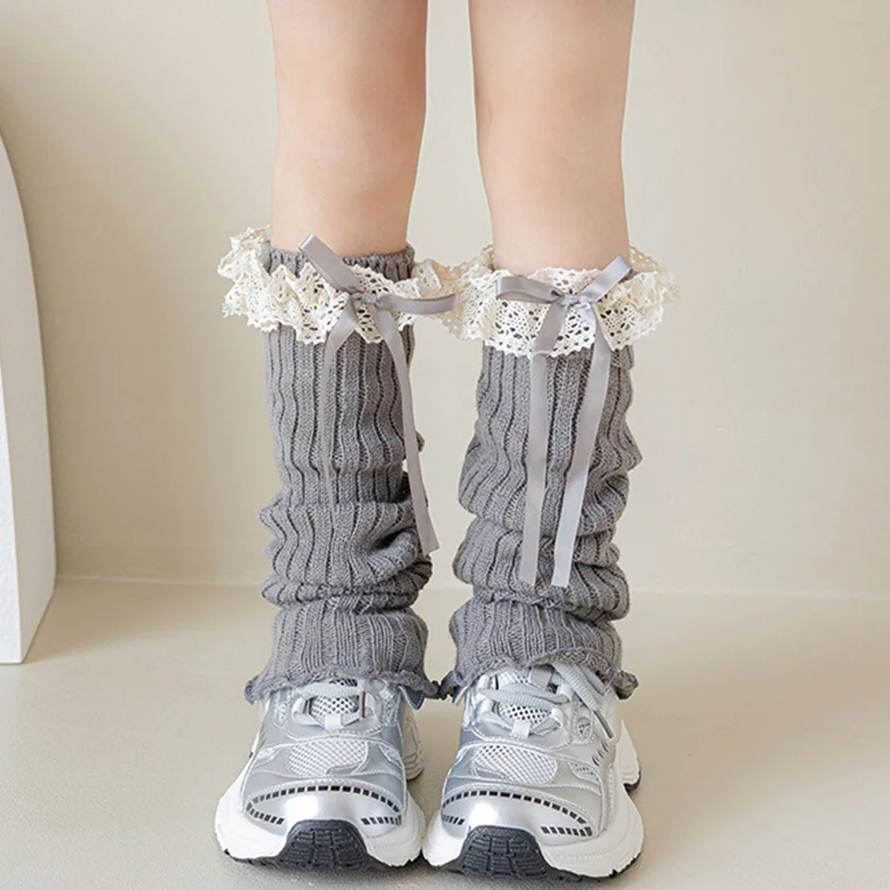 

Korean Style Solid Color Lace Leg Warmers Lace Trim Knitted Foot Cover Sweet Style Elastic Long Stockings Autumn Season