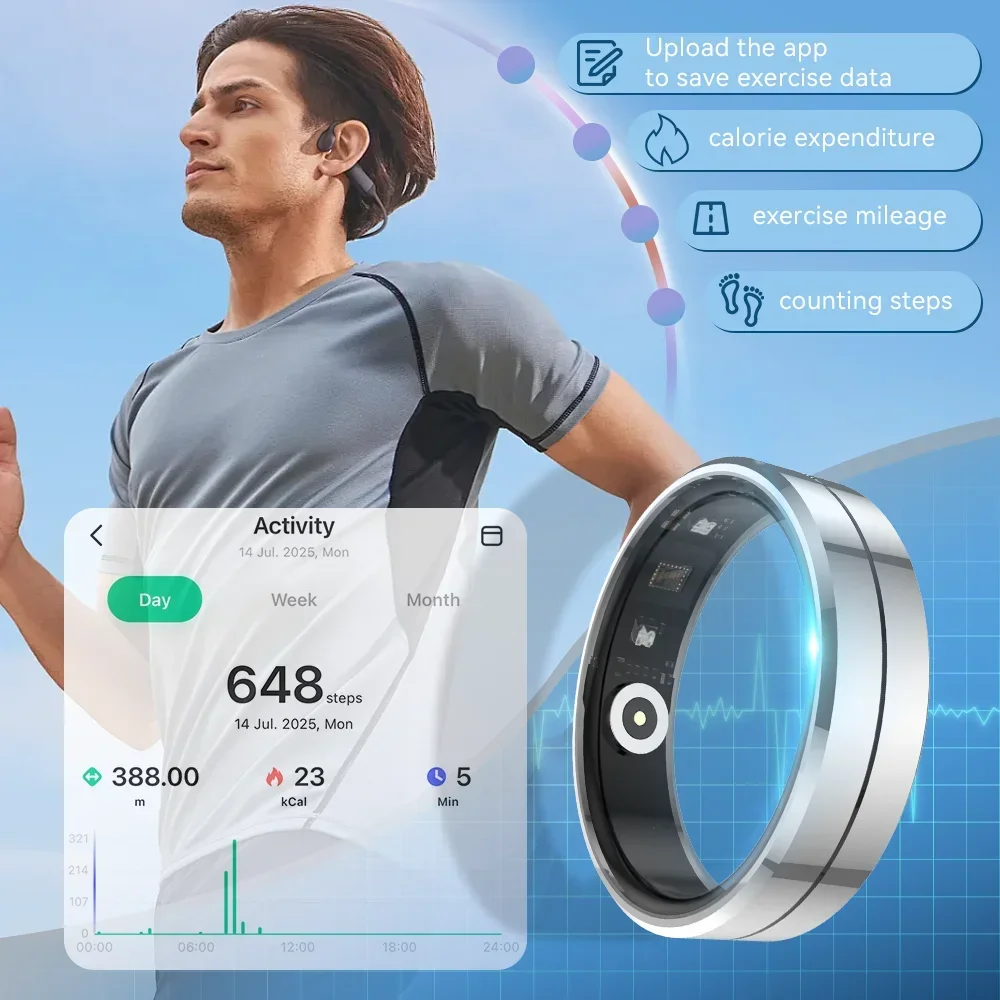 ﻿ 2025 حلقة ذكية مقاوم للماء 5ATM معدل ضربات القلب الأكسجين في الدم مراقبة الصحة مراقبة النوم تتبع عن بعد رجل إمرأة Smartring