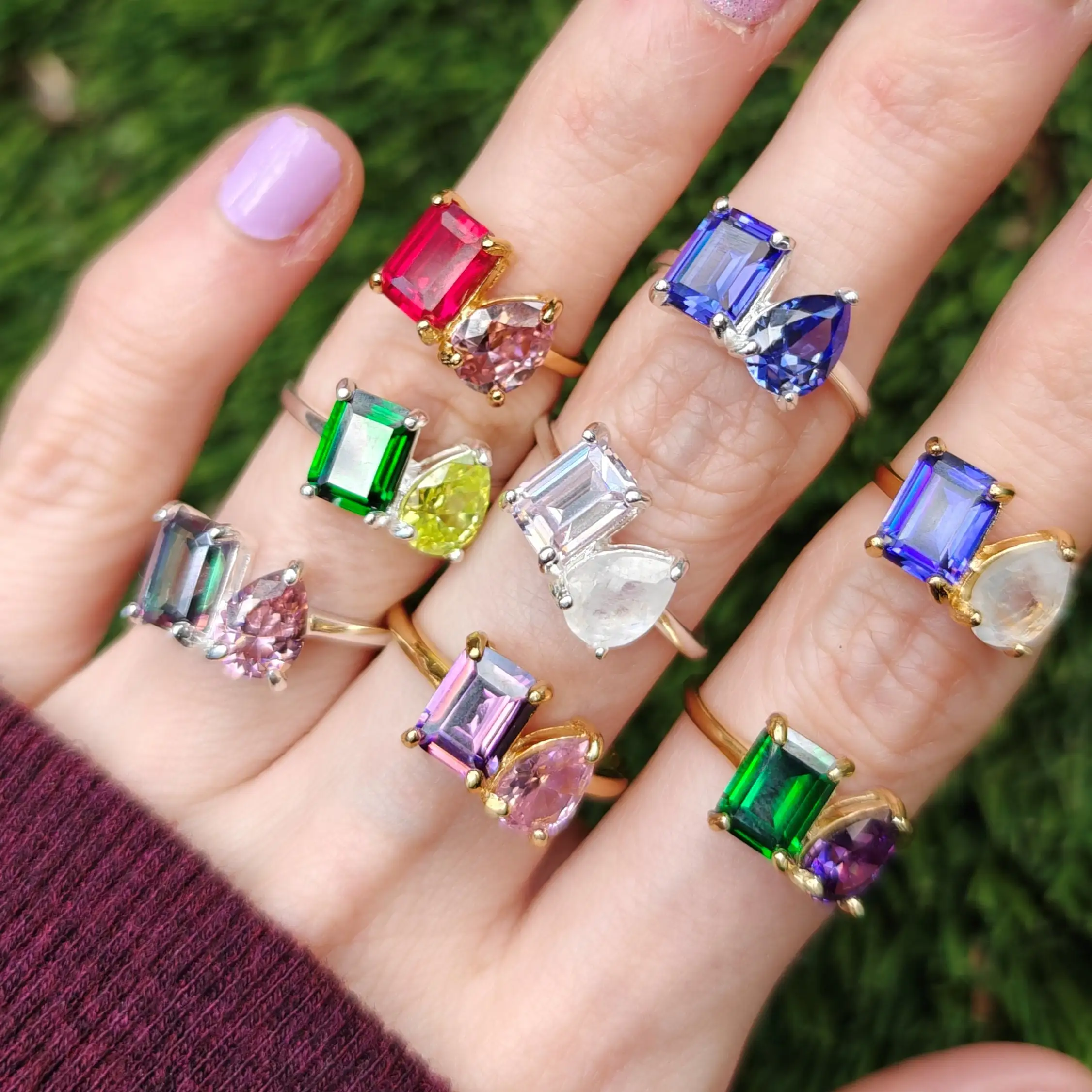 

Свадебное и обручальное кольцо с двойным камнем из муассанита на заказ, золото, серебро, имитация бриллианта, обещание Toi Et Moi, ювелирные изделия