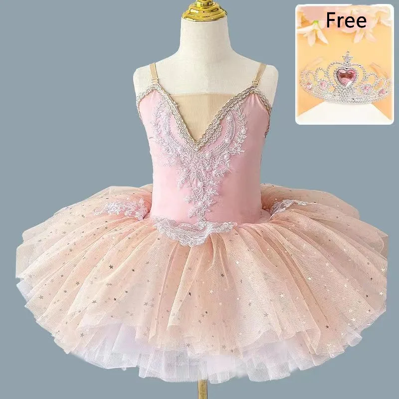 Professional Ballet Tutu Girls Blue Pink Tutu Ballerina Party Dress +Crown 2pcs  Adult Child Kids Ballet Dance Costume