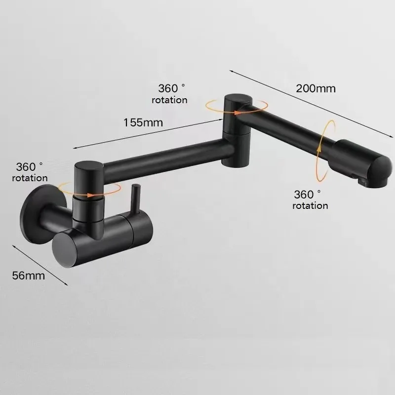 

Foldable Wall Mounted Kitchen Faucet Single Cold Water G1/2 Rotate Folding Sink Tap 360 Swivel In-Wall Basin Faucet
