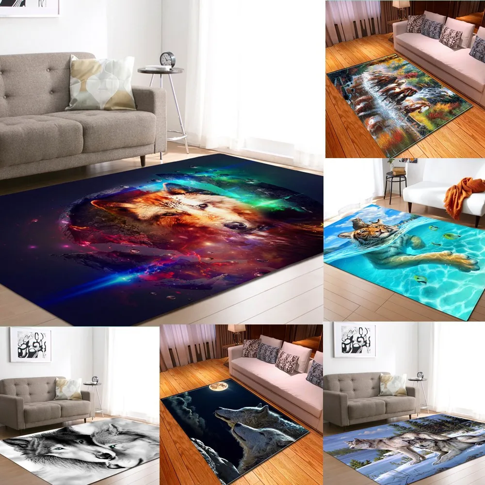 

Colorful Wolf Rug Child Room Play Area Rugs Large 3D Cartoon animal Carpets For Home Living Room Bedroom Decoration Non-slip Mat