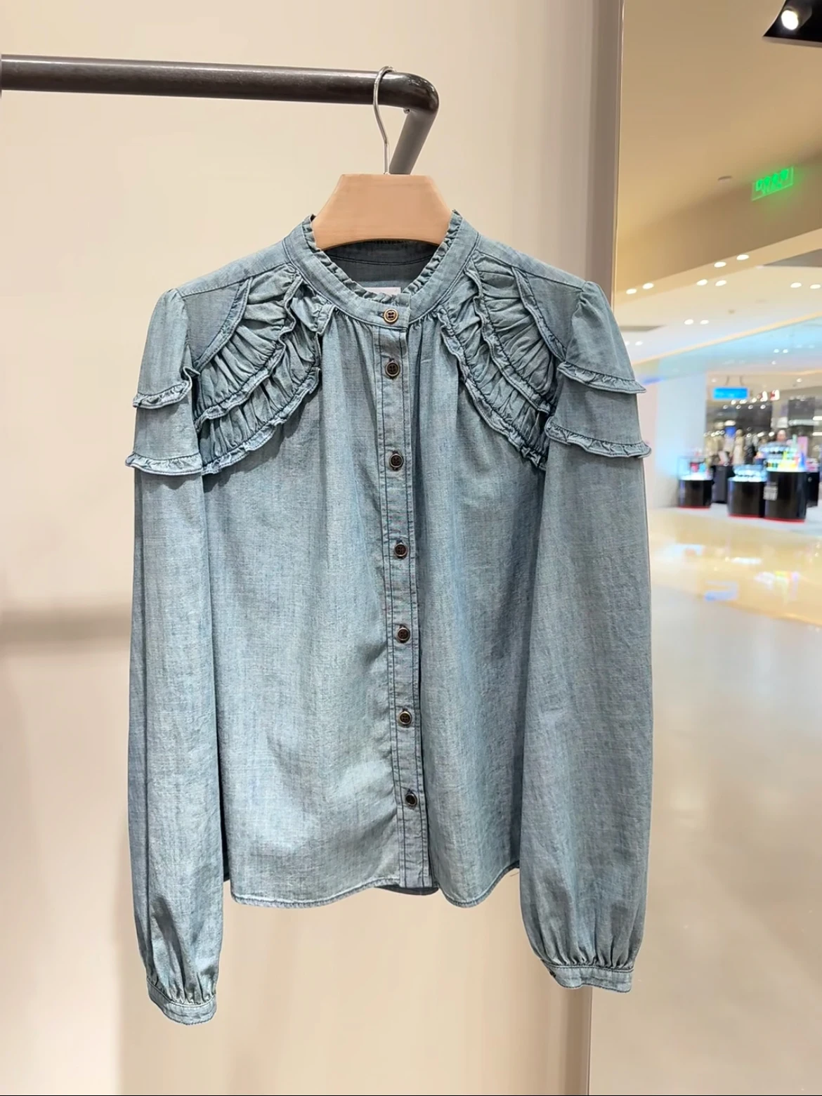 

HEIDD IS2025 Summer Vintage Stand Collar Loose Slimming Versatile Denim irt Women's Commute Sle Long Sve Cotton Pure C...