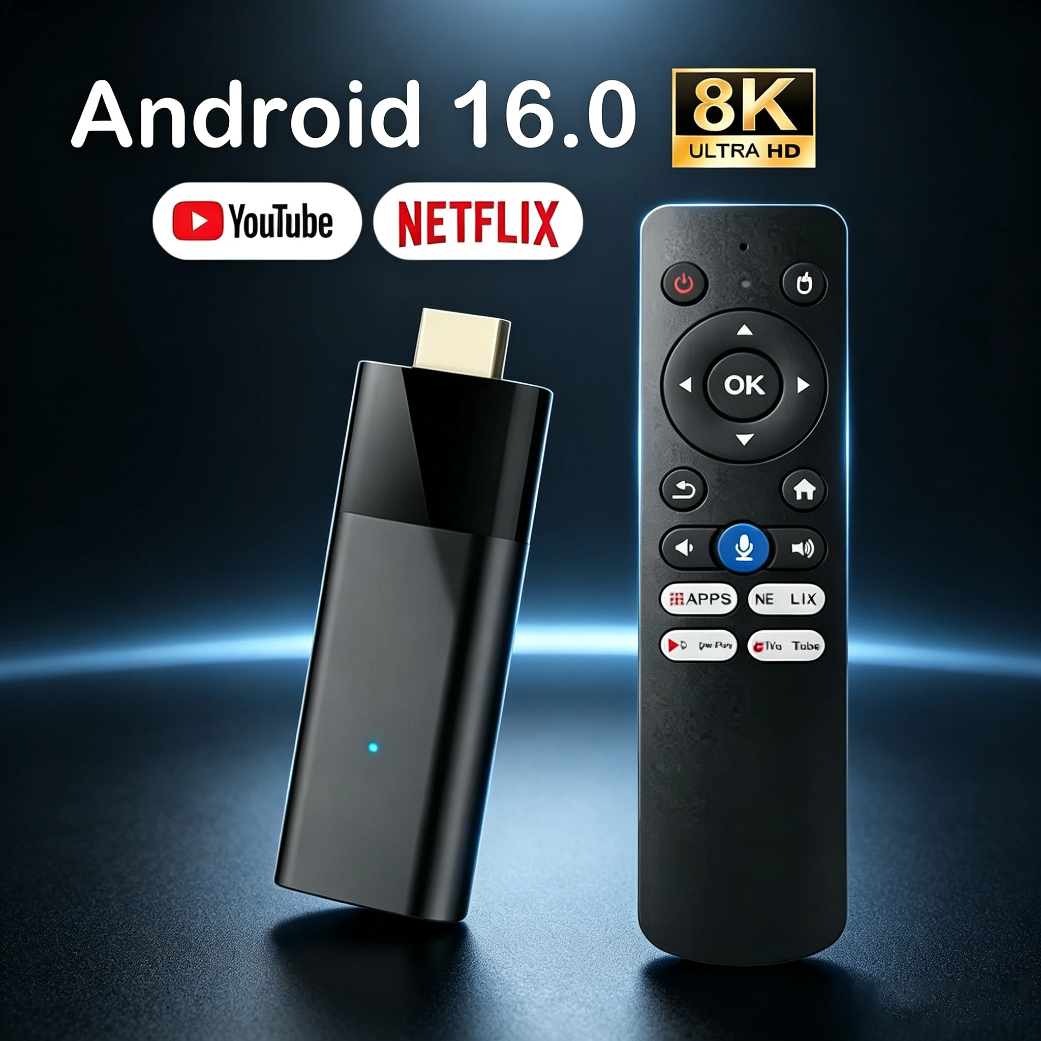 Android16 Q12 TV Stick 8K Ultra Smart TV Box AllwinnerH313 Assistente Google Dual Wifi 5G Controllo Vocale BT6.0 8GB 256GB Media Player 2026