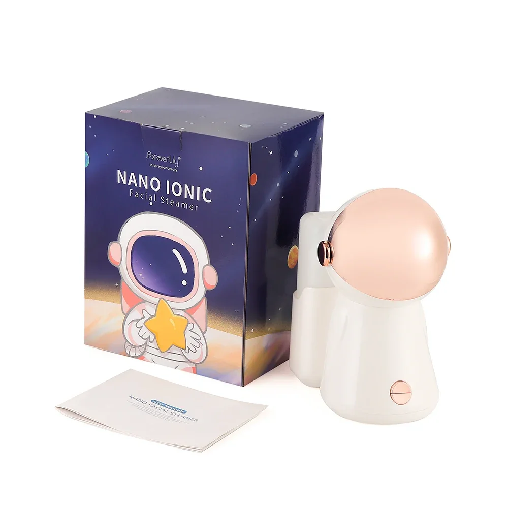 Astronaut Shape Nano Ionic Facial Steamer 380ML Warm Mist Steam Sprayer Deep Clean Moisturize Humidifier Device with 7 Color LED