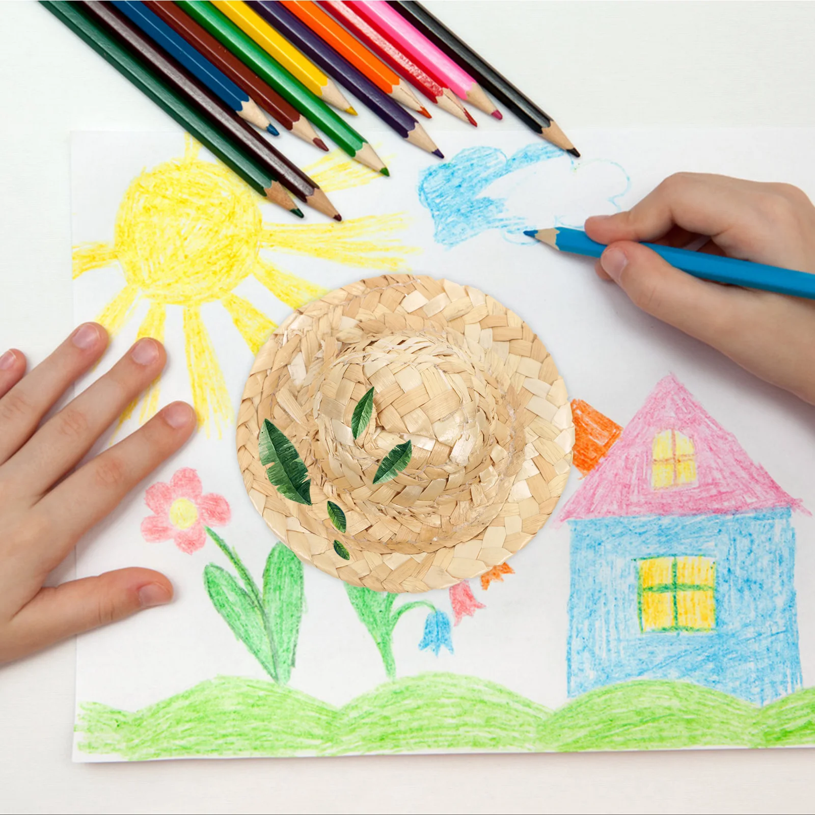 

1pc DIY Craft Kids Painting Straw Hat Mini Prop for Summer Beach Leisure Vacation HomeDecoration Gift Supplies