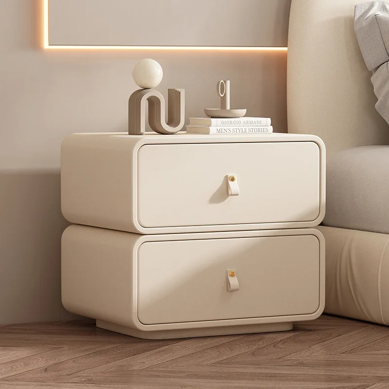 

Cream wind bedside bedroom cabinet Household bedside cabinet Premium light luxury leather storage cabinet Free installation