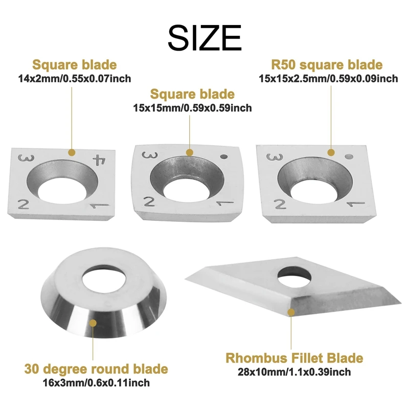 Набор режущих пластин из карбида вольфрама для токарного станка по дереву, в комплекте 5 винтов