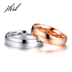 JHSL 5mm Unisex Women Men Stainless Steel Heart Rings Rose Gold Silver Color Fashion Jewelry USA Size 7 8 9 10 11
