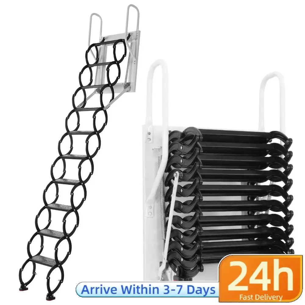 

Space-Saving Collapsible Stair Pull Down System Manganese Steel Attic Staircases 440LBS Capacity for Garages/Roofs/Basements