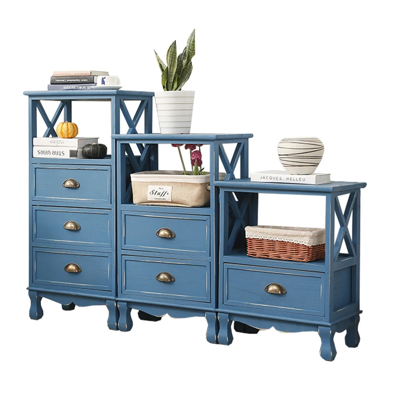 

Mediterranean drawer storage solid wood cabinet retro bedside table living room wall storage wall gap cabinet chest cabinet