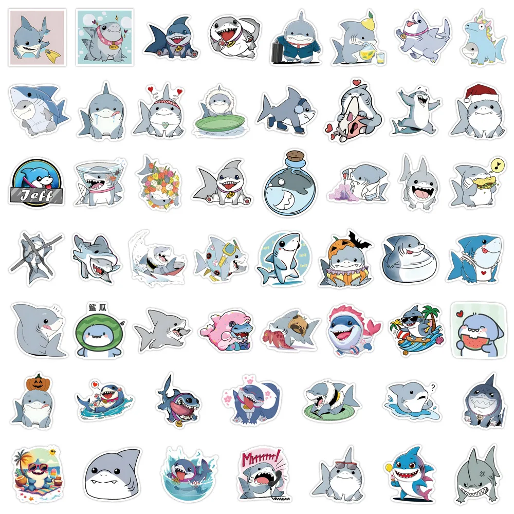 

10/30/54PCS Cute Shark Jeff the Shark Funny Stickers Doodle Personality Creative Decorative Skateboard Scrapbook Decal Kids Toy